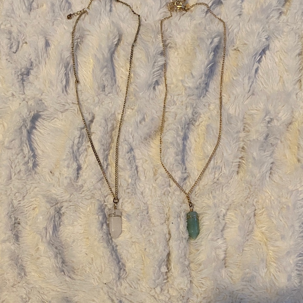 Gold Necklace Set with White and Green Pendants